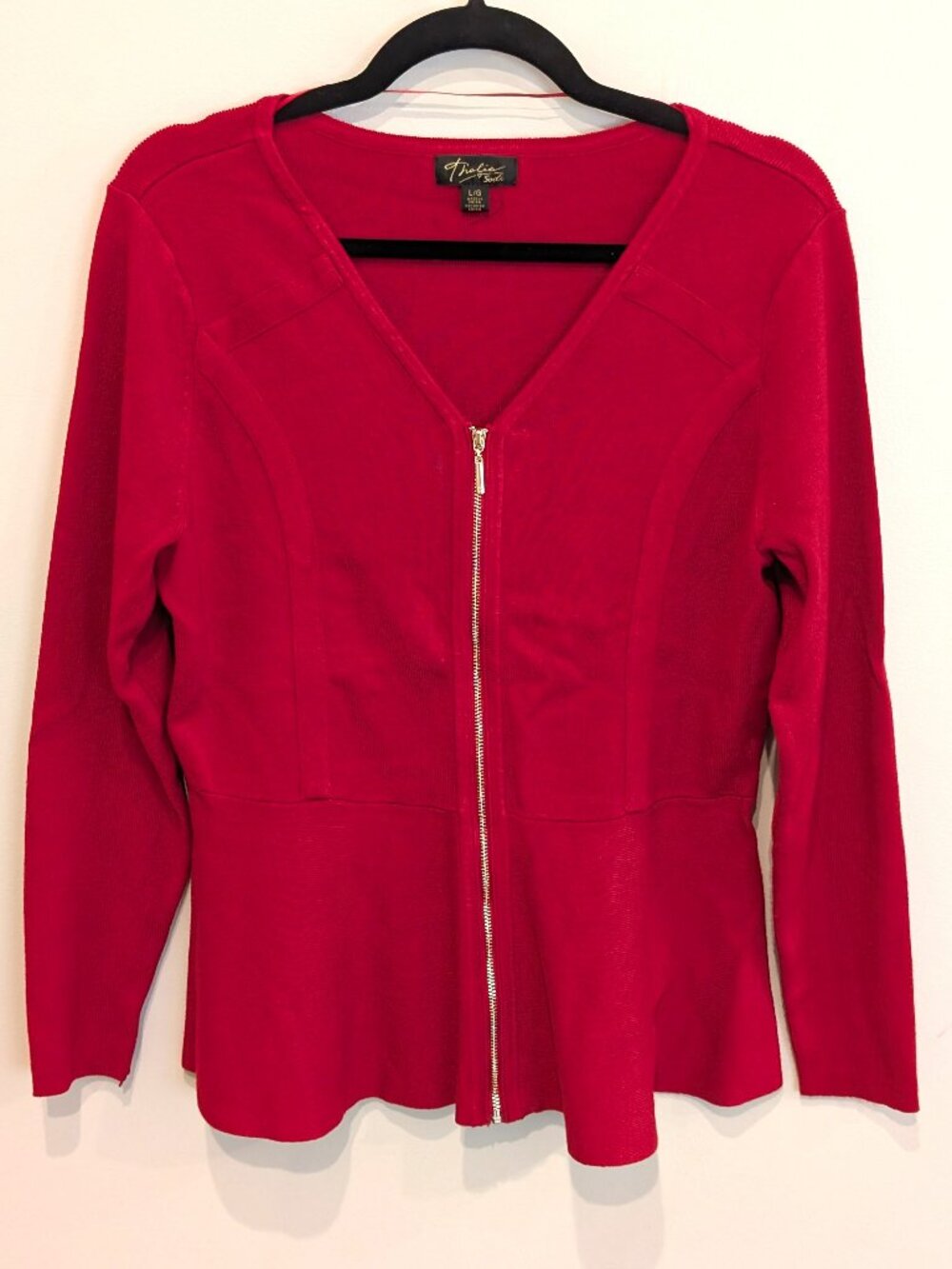 Thalia Sodi Deep Red Zip-Front Peplum Cardigan Sweater | Size L